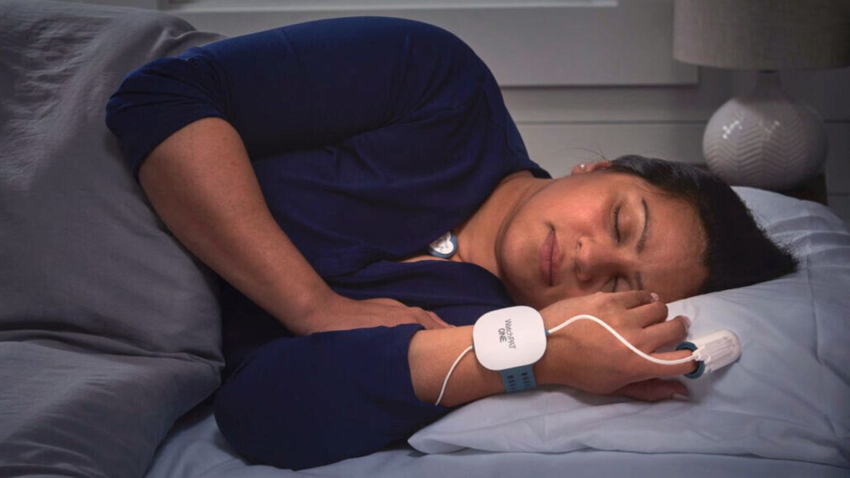 Lady wearing the WatchPat Rapid Private Sleep Test for Sleep Apnoea | Intus Healthcare